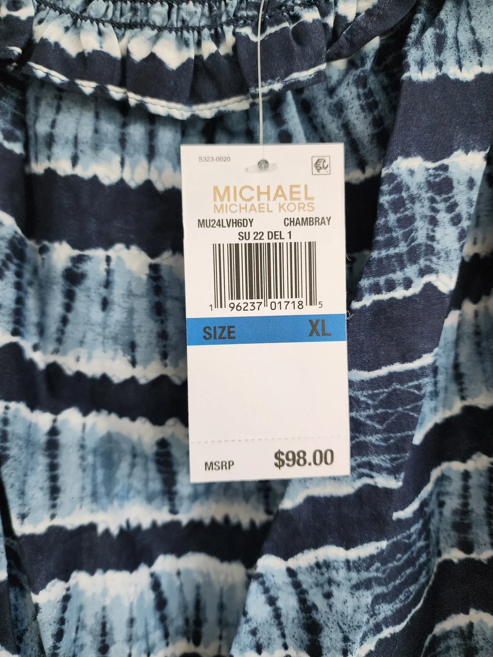 MICHAEL Michael Kors Blue White Tie Dye Off Shoulder Top XL NWT